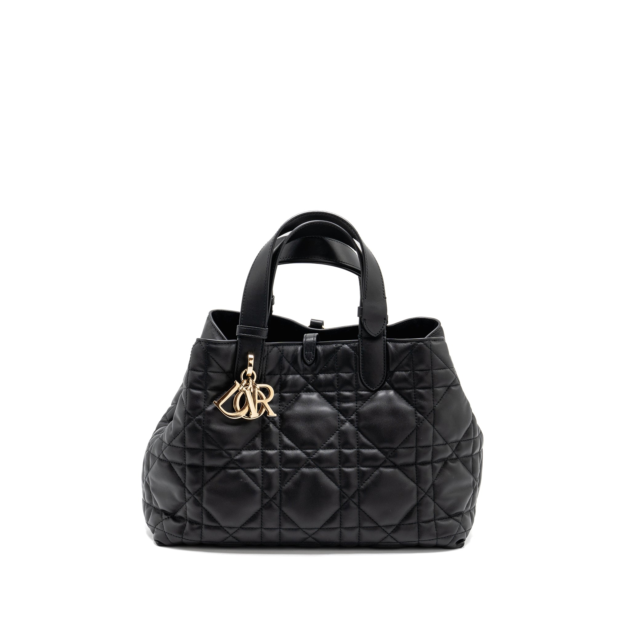 DIOR MEDIUM DIOR TOUJOURS TOTE BAG MACROCANNAGE CALFSKIN BLACK LGHW