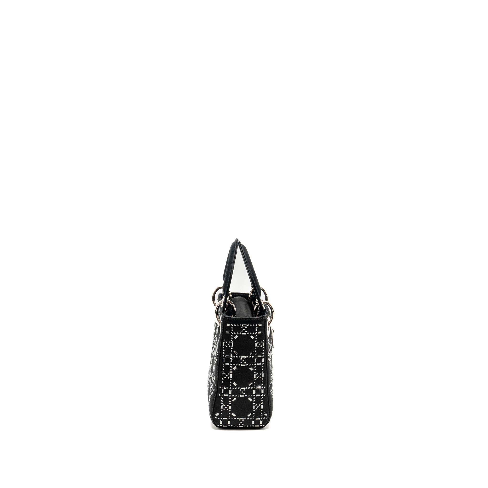 DIOR MINI LADY DIOR SATIN WITH CRYSTAL BLACK SHW