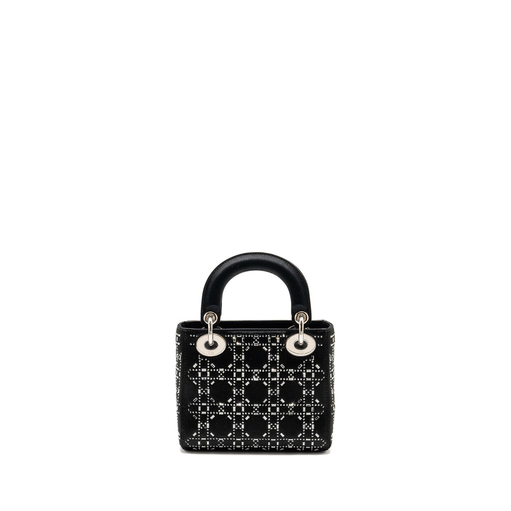 DIOR MINI LADY DIOR SATIN WITH CRYSTAL BLACK SHW