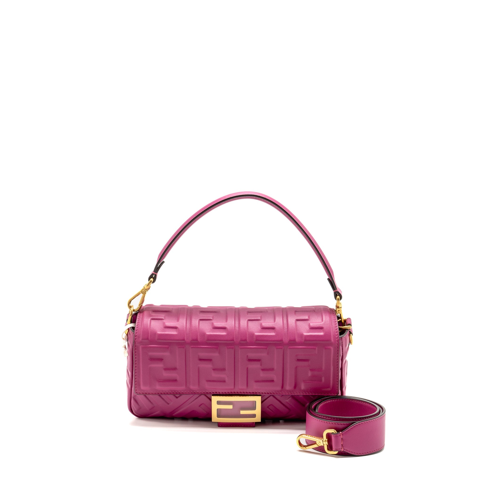 FENDI BAGUETTE BAG FF EMBOSSED NAPPA LEATHER PINK GHW