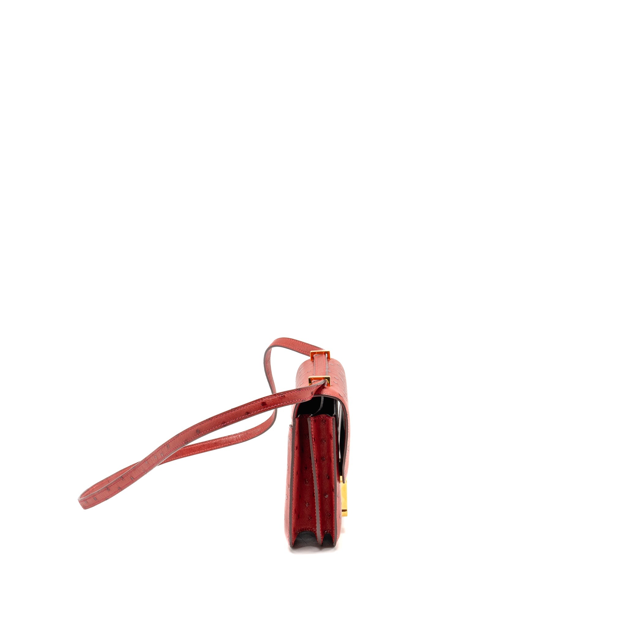 HERMES MINI CONSTANCE OSTRICH ROUGE VIF GHW