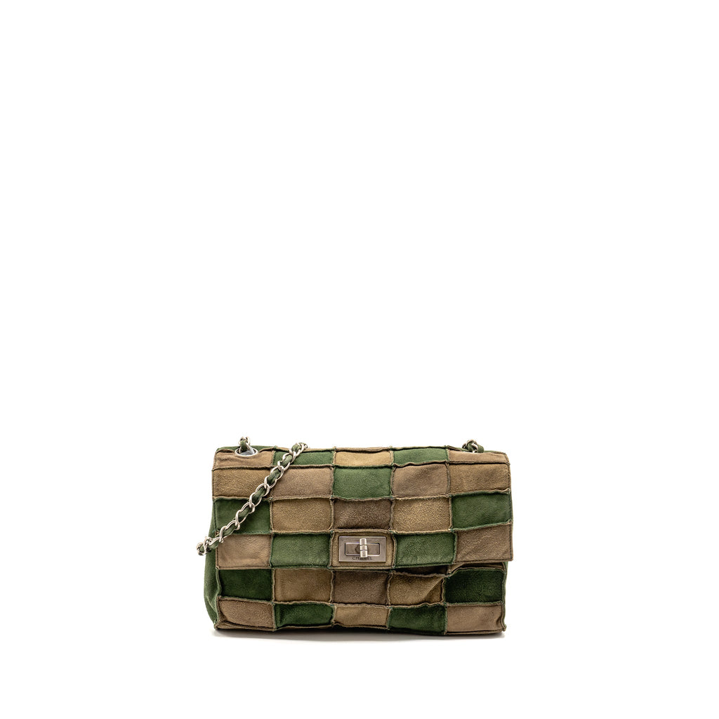 CHANEL 2.55 PATCHWORK SINGLE FLAP BAG SUEDE DARK GREEN SHW