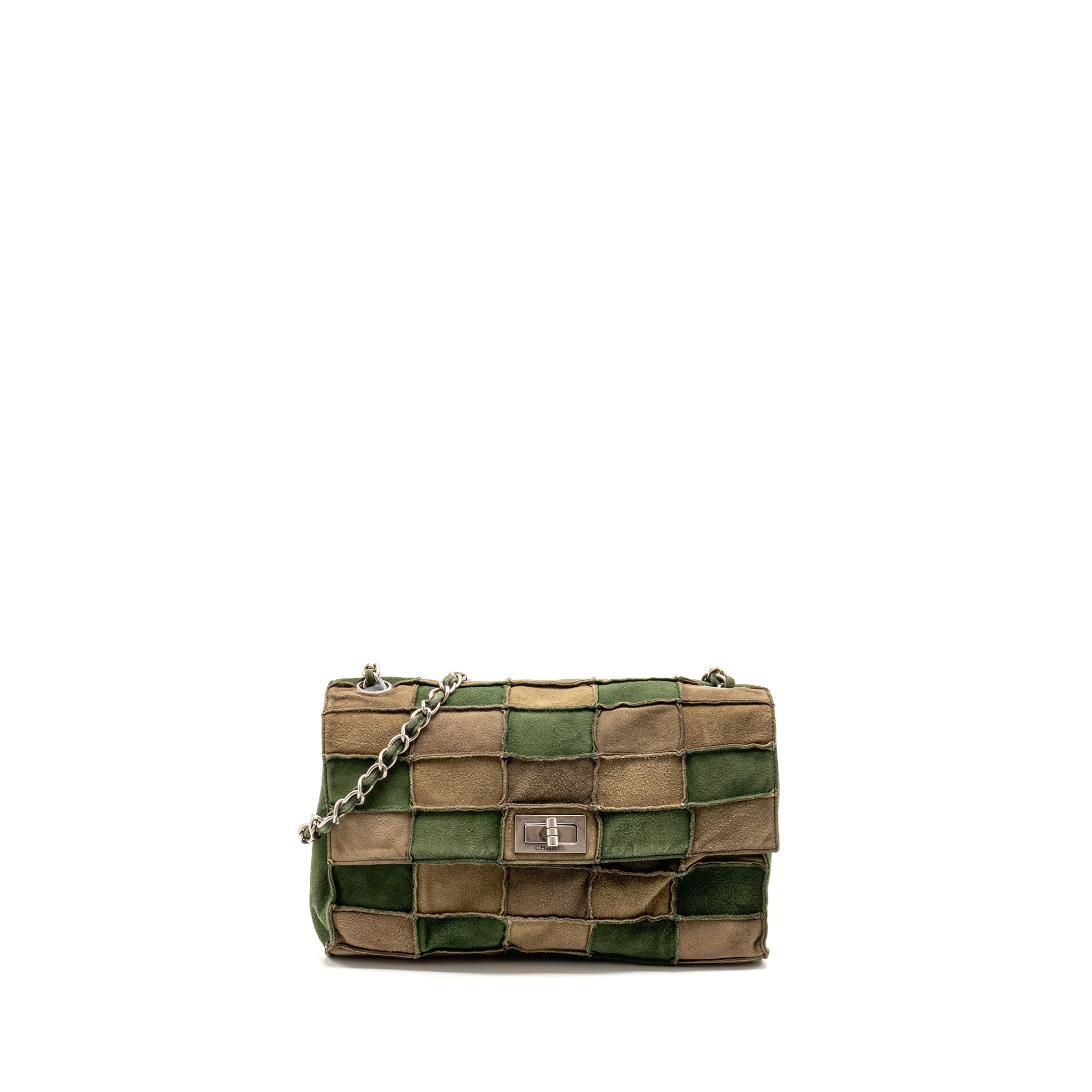 CHANEL 2.55 PATCHWORK SINGLE FLAP BAG SUEDE DARK GREEN SHW