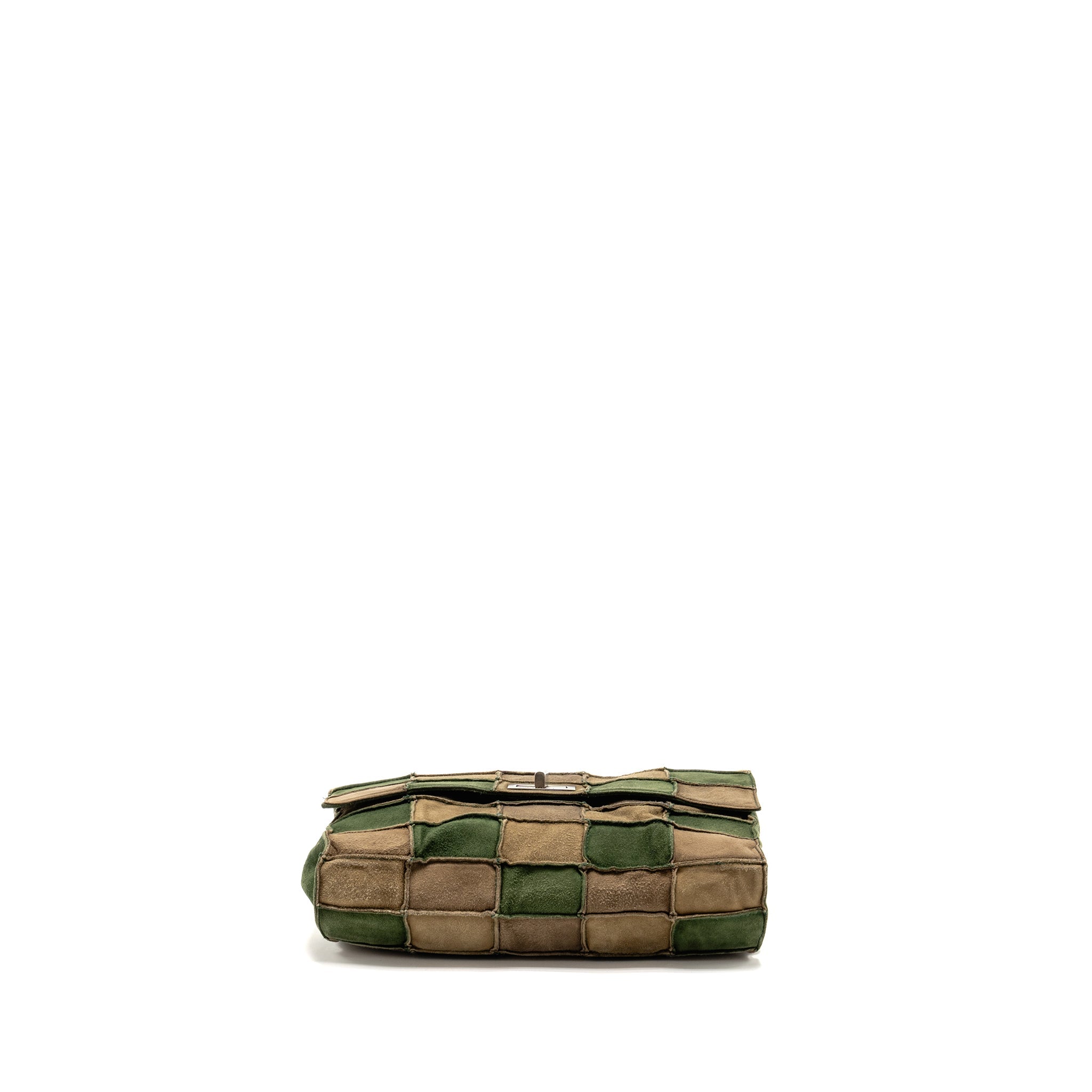CHANEL 2.55 PATCHWORK SINGLE FLAP BAG SUEDE DARK GREEN SHW