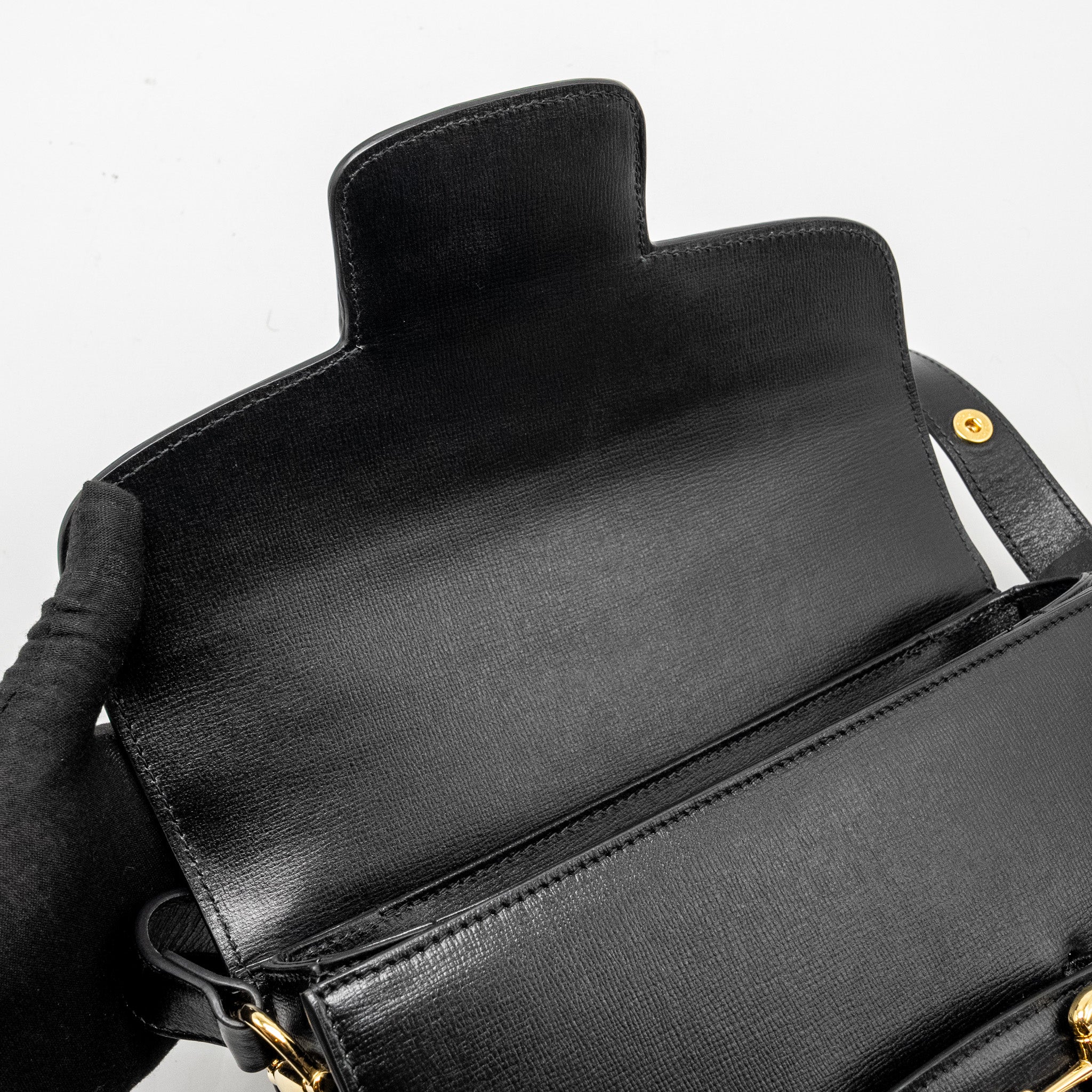 GUCCI HORSEBIT 1955 SHOULDER BAG CALFSKIN BLACK GHW