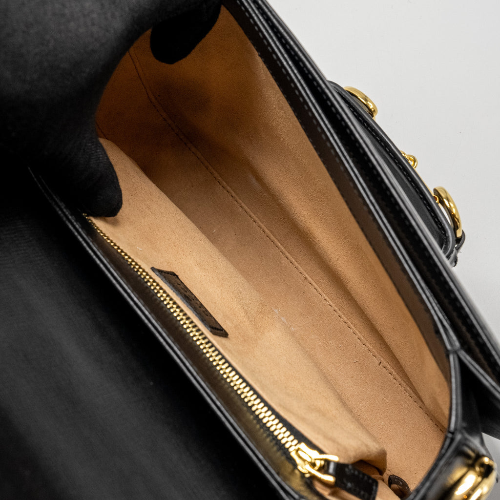 GUCCI HORSEBIT 1955 SHOULDER BAG CALFSKIN BLACK GHW