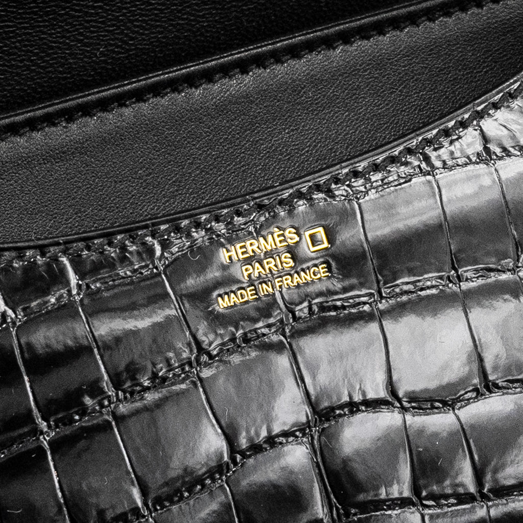 HERMES MINI CONSTANCE SHINY ALLIGATOR MISSISSIPPIENS BLACK GHW