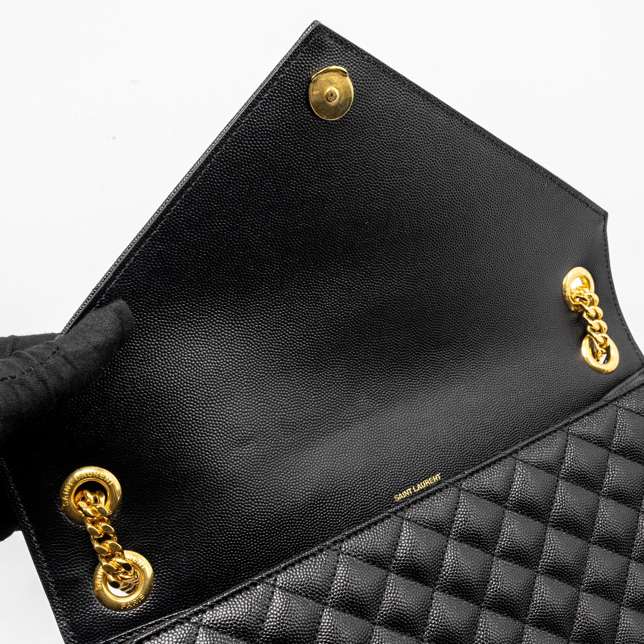 SAINT LAURENT LARGE ENVELOPE BAG CALFSKIN BLACK GHW