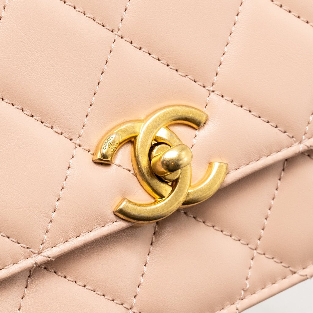 CHANEL GOLD CRUSH MINI FLAP BAG CALFSKIN LIGHT PINK GHW (MICROCHIP)