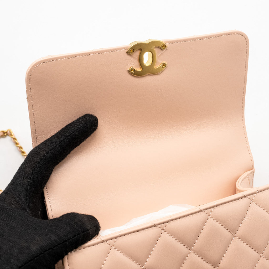 CHANEL GOLD CRUSH MINI FLAP BAG CALFSKIN LIGHT PINK GHW (MICROCHIP)