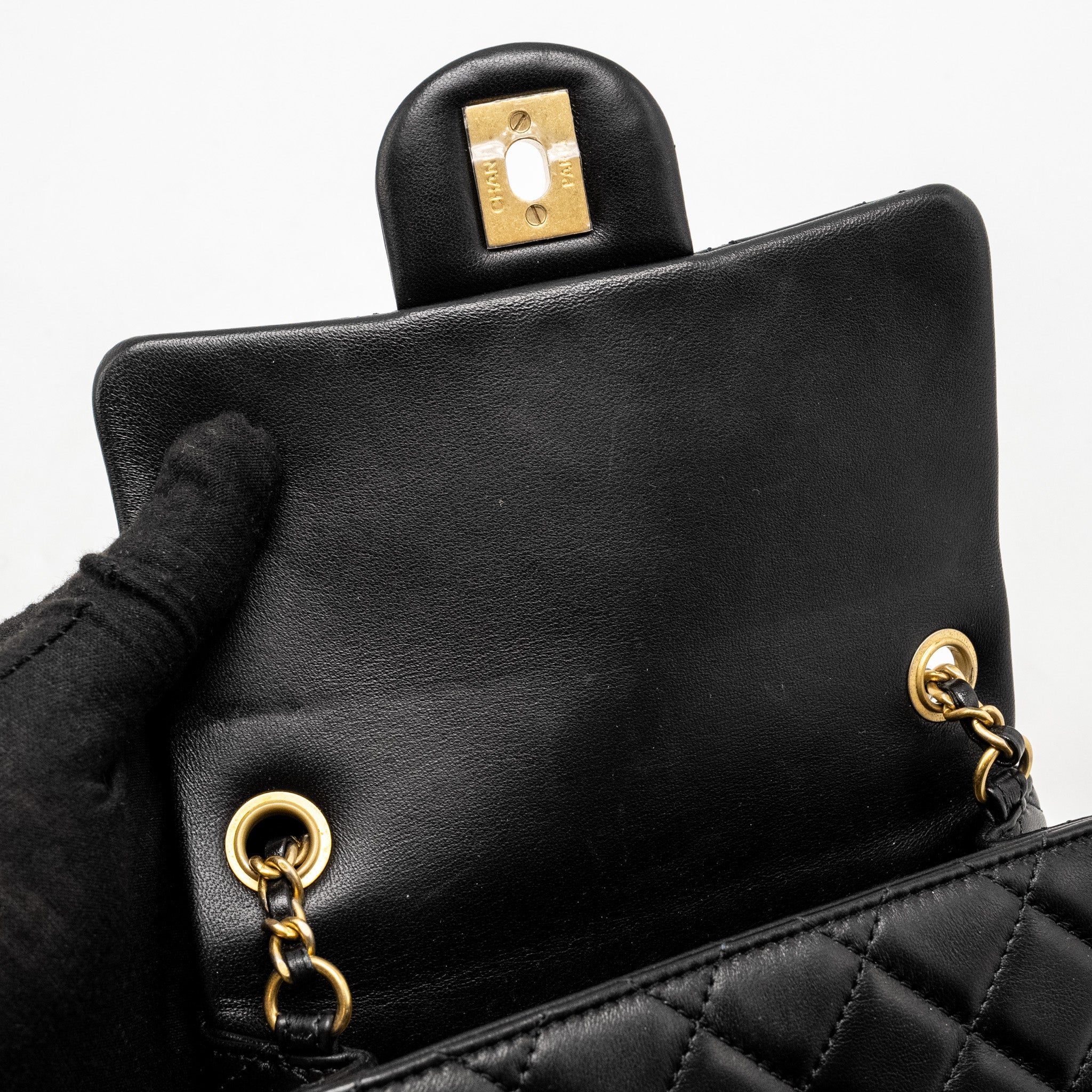 CHANEL PEARL CRUSH MINI SQUARE FLAP BAG LAMBSKIN BLACK GHW