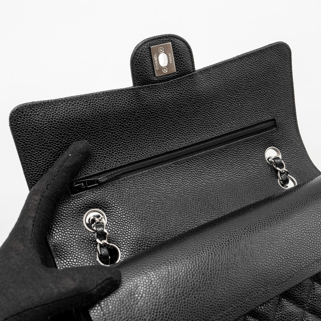CHANEL MEDIUM CLASSIC DOUBLE FLAP BAG CAVIAR BLACK SHW (MICROCHIP)