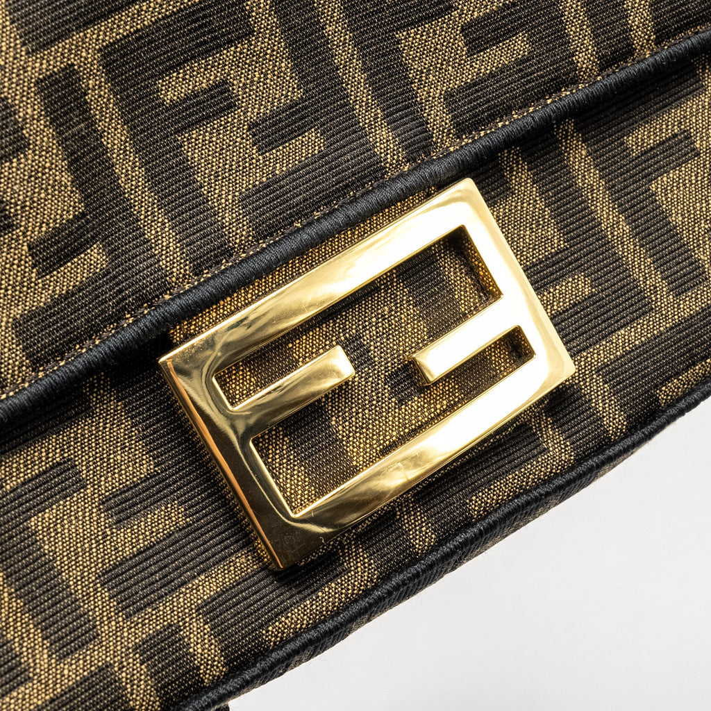 FENDI MINI BAGUETTE BAG FF JACQUARD FABRIC BROWN GHW