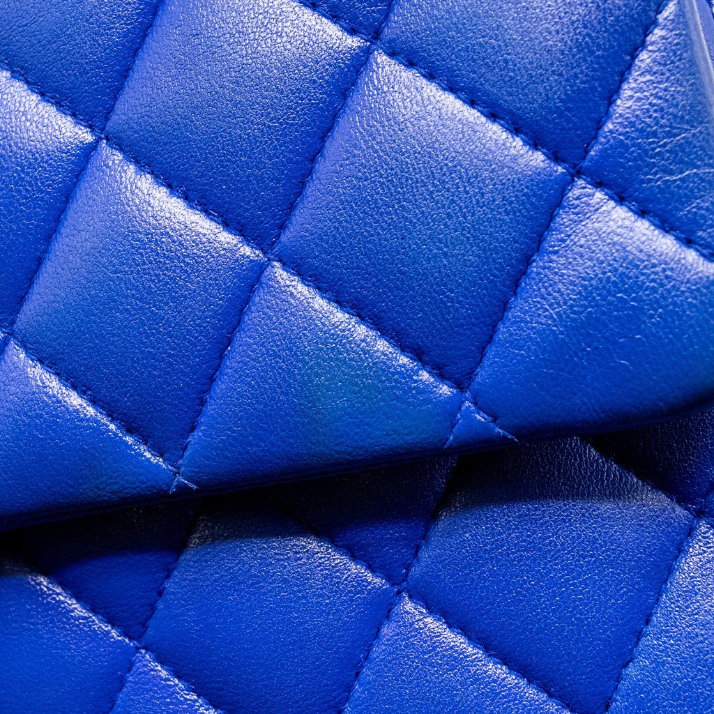 CHANEL MEDIUM CLASSIC DOUBLE FLAP BAG LAMBSKIN BLUE SHW