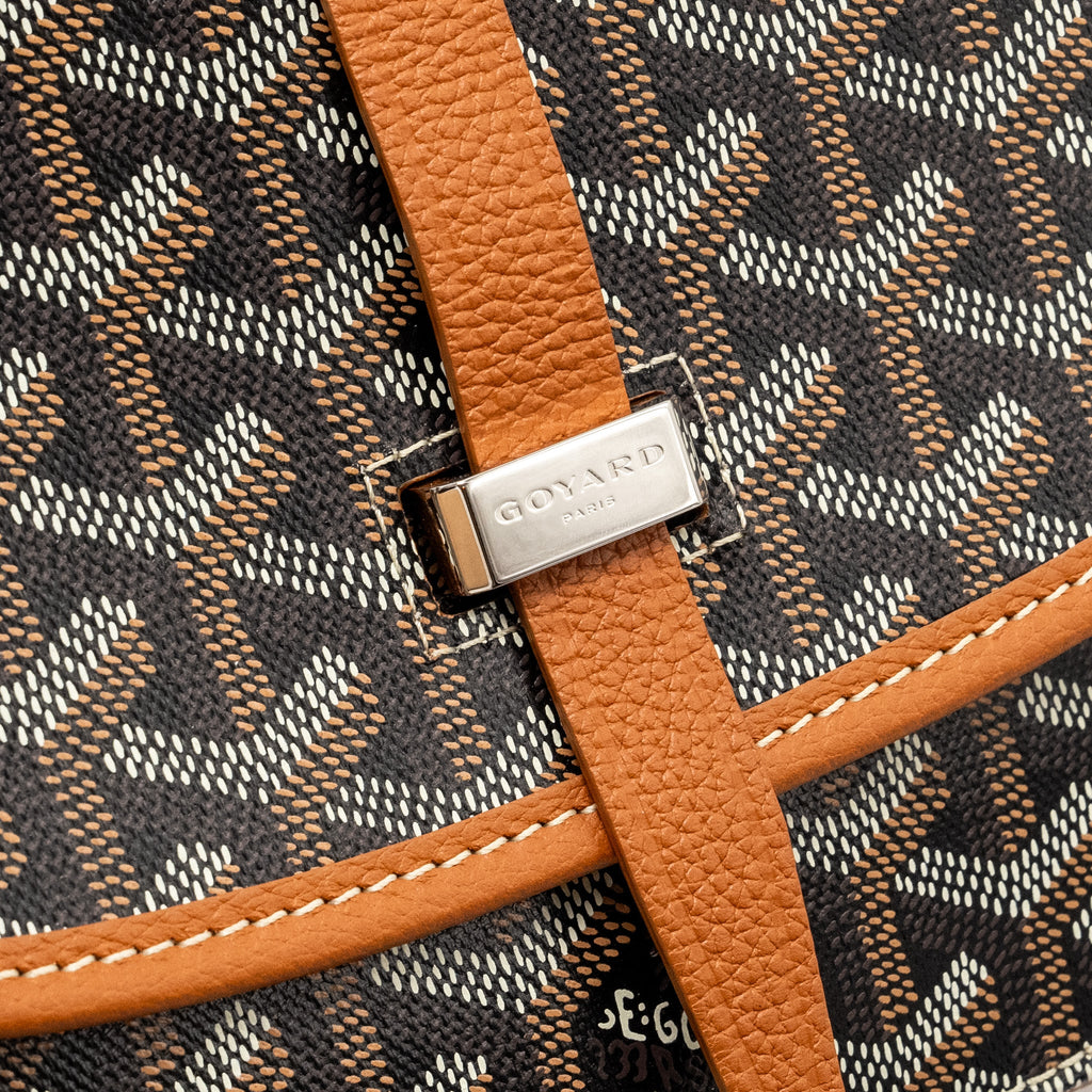 GOYARD BELVEDERE PM MESSENGER BAG GOYARDLINE CANVAS/CALFSKIN BLACK/TAN SHW