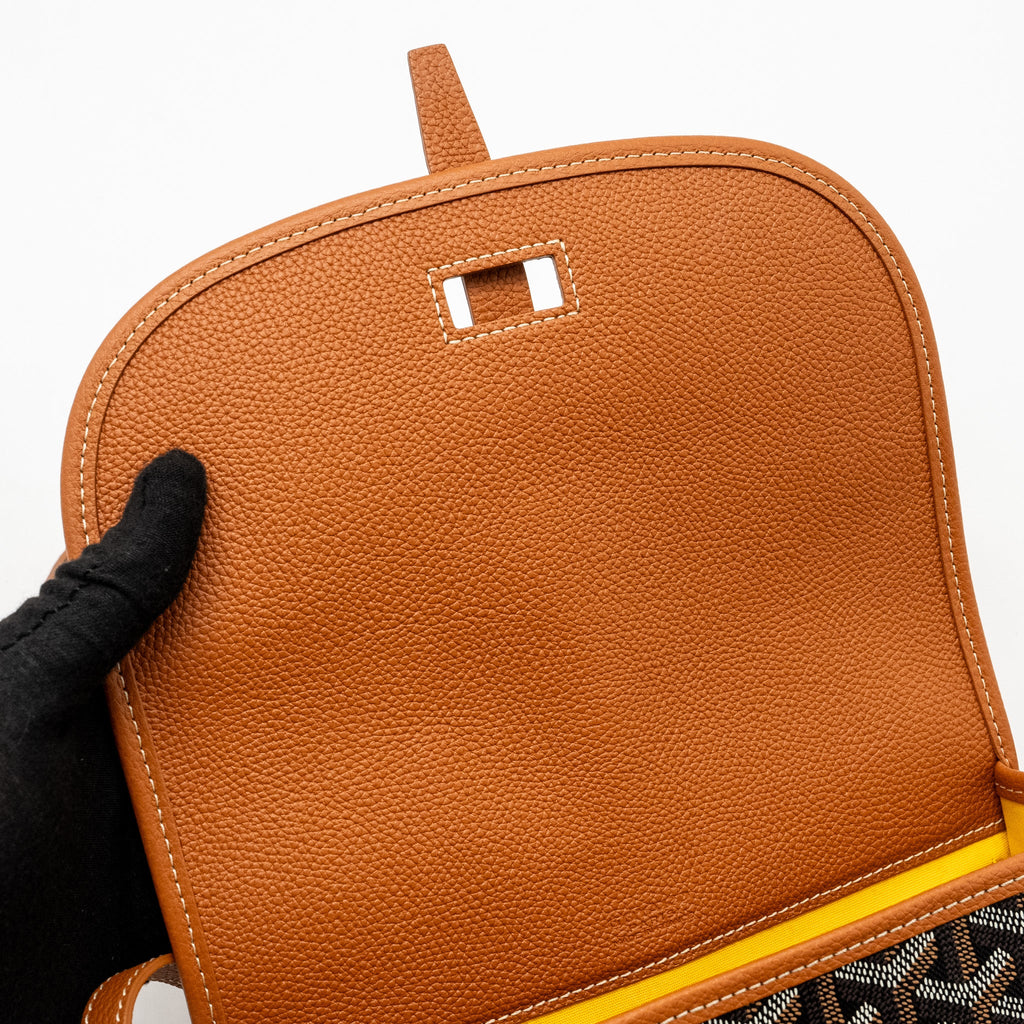 GOYARD BELVEDERE PM MESSENGER BAG GOYARDLINE CANVAS/CALFSKIN BLACK/TAN SHW