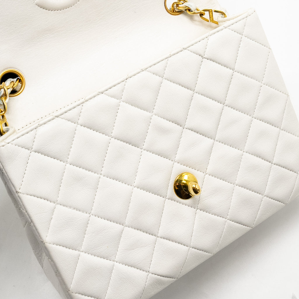 CHANEL VINTAGE QUILTED SQUARE FLAP BAG LAMBSKIN WHITE GHW