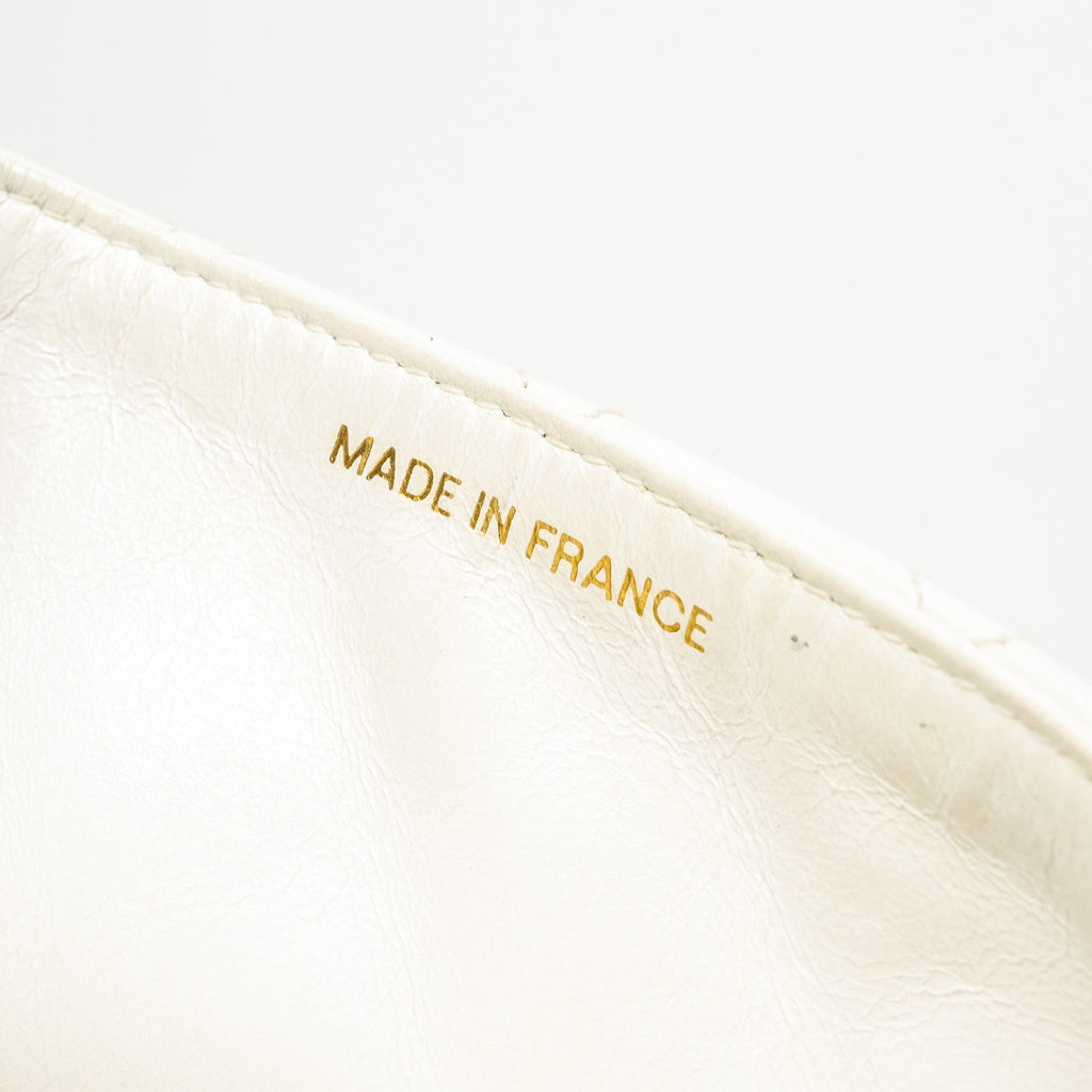 CHANEL VINTAGE QUILTED SQUARE FLAP BAG LAMBSKIN WHITE GHW
