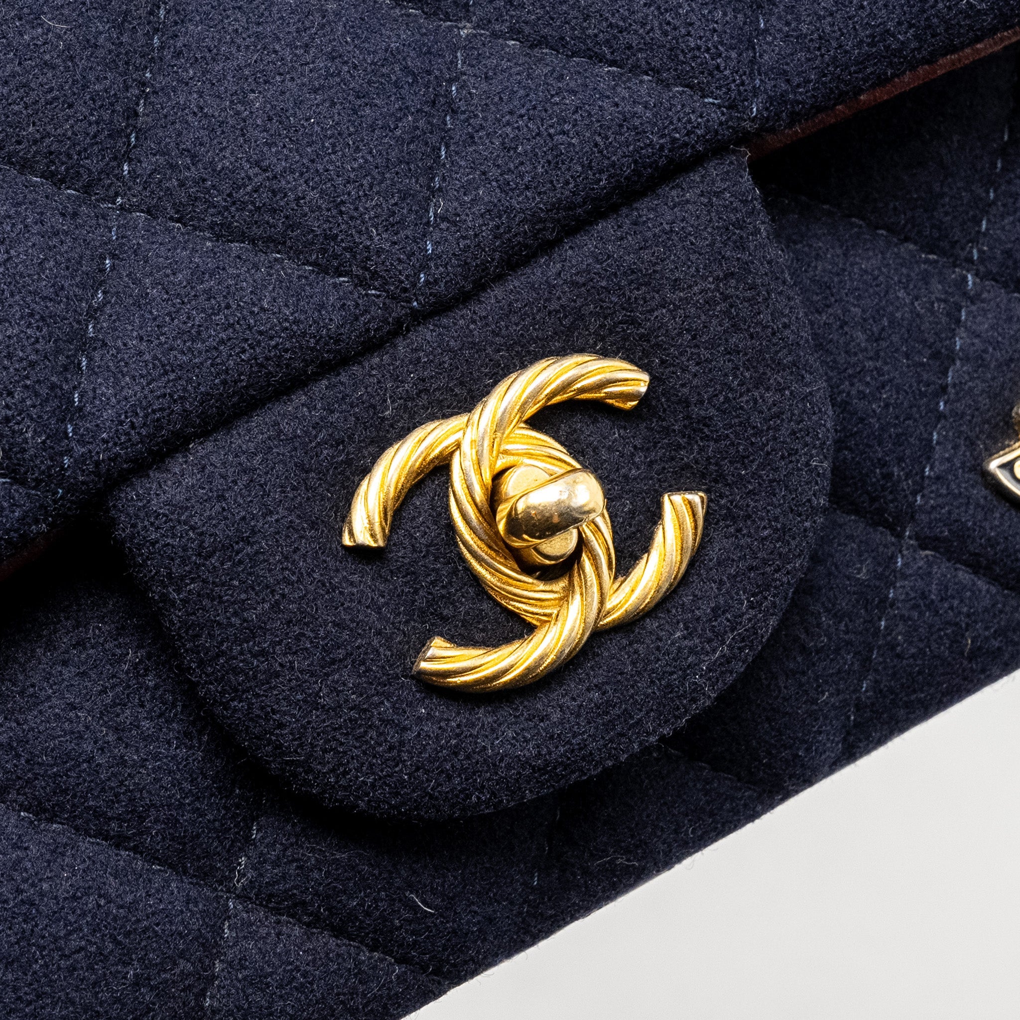 CHANEL MINI RECTANGULAR FLAP BAG FABRIC / LAMBSKIN NAVY GHW