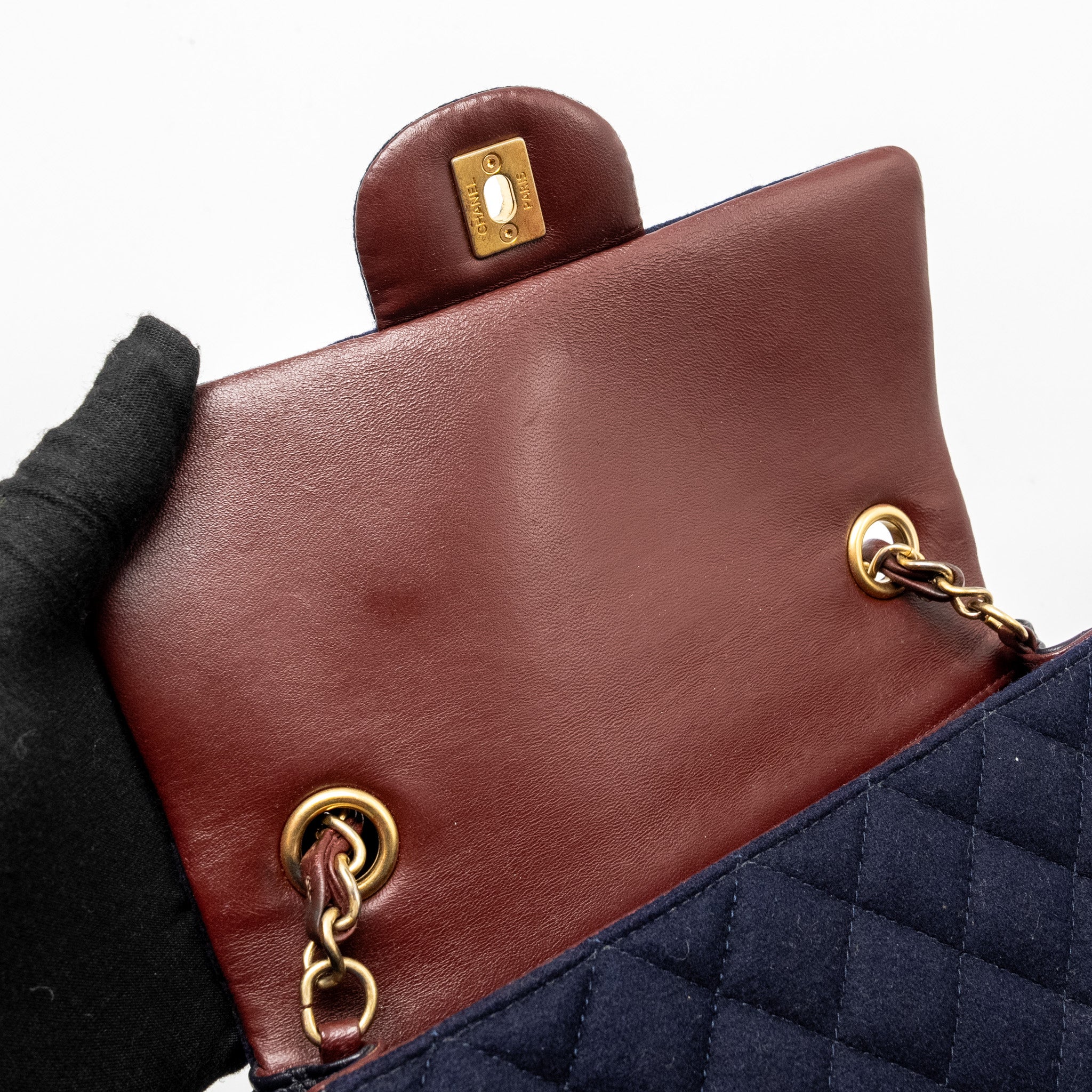 CHANEL MINI RECTANGULAR FLAP BAG FABRIC / LAMBSKIN NAVY GHW