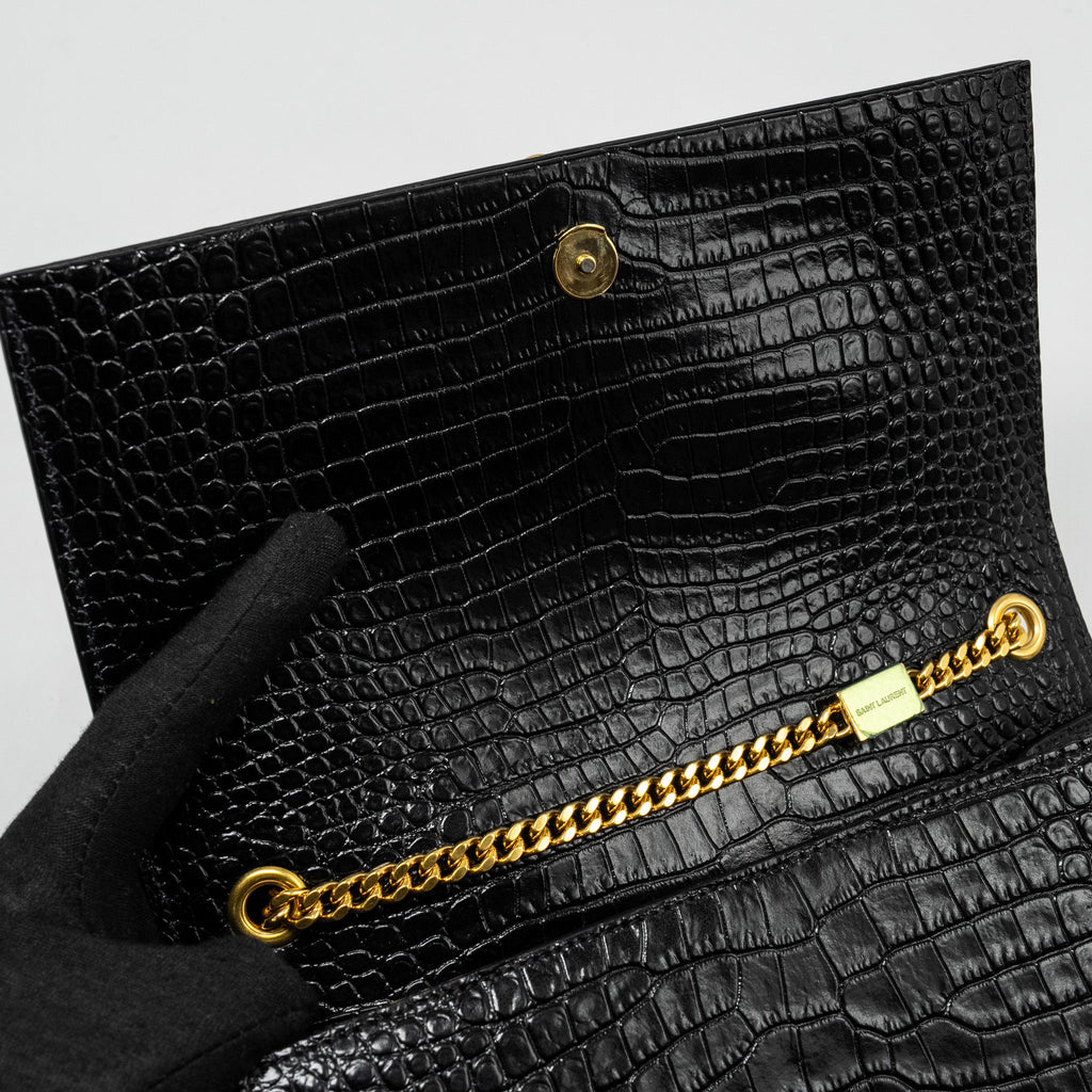 SAINT LAURENT/YSL KATE TASSEL BAG CROC-EMBOSSED CALFSKIN BLACK GHW