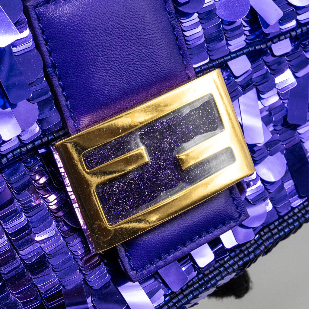 FENDI BAGUETTE BAG LIMITED EDITION SEQUIN/LEATHER PURPLE GHW