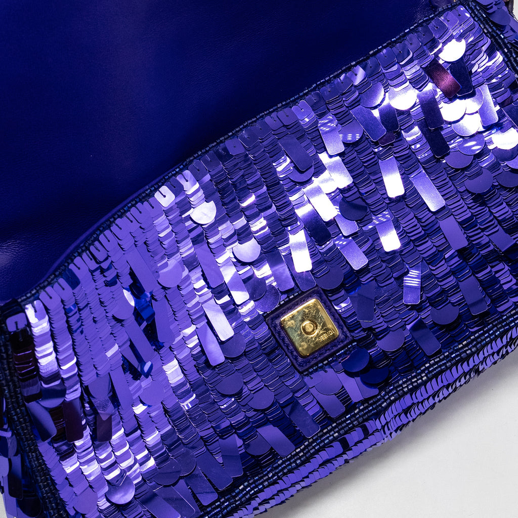 FENDI BAGUETTE BAG LIMITED EDITION SEQUIN/LEATHER PURPLE GHW