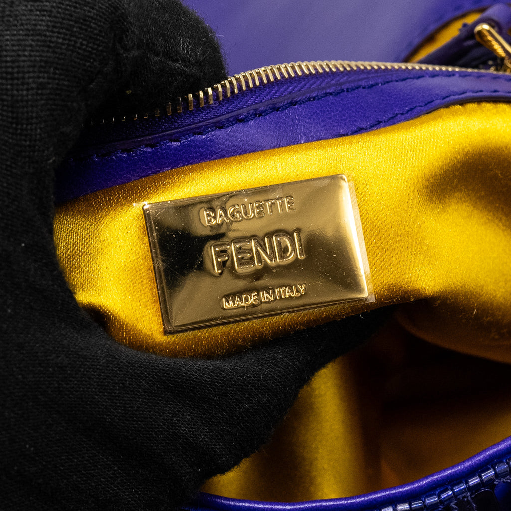 FENDI BAGUETTE BAG LIMITED EDITION SEQUIN/LEATHER PURPLE GHW