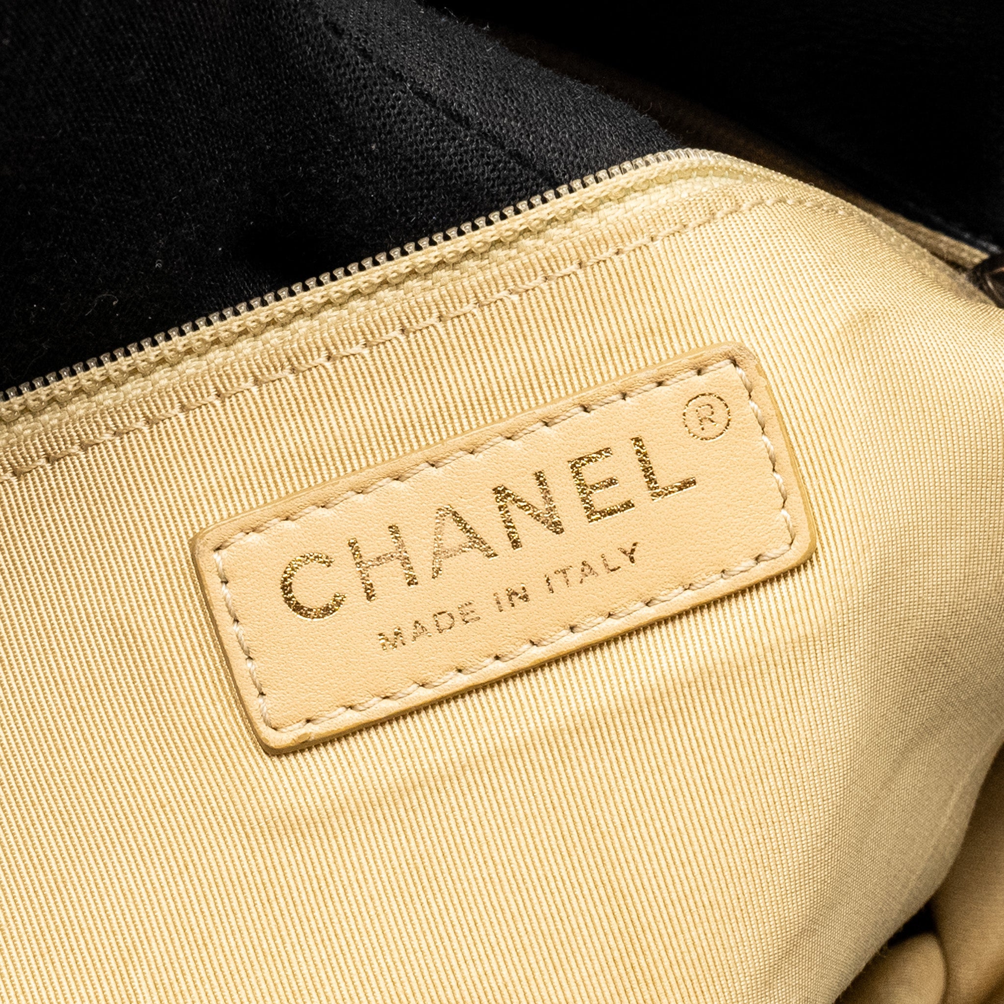 CHANEL SMALL QUILTED CC CROWN TOTE BAG CALFSKIN BLACK BRUSHED GHW