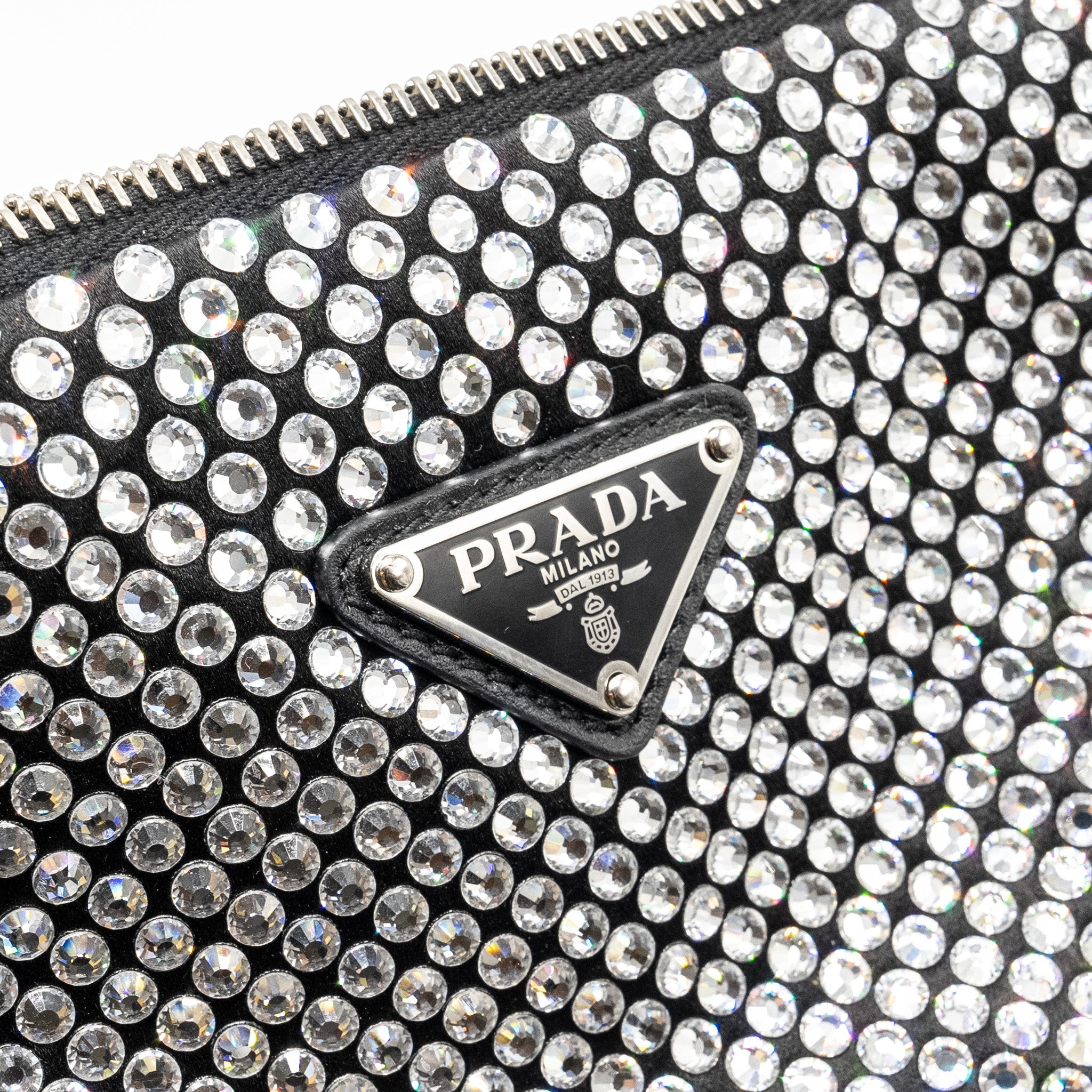 PRADA TRIANGLE POUCH CRYSTAL EMBELLISHED BLACK SHW