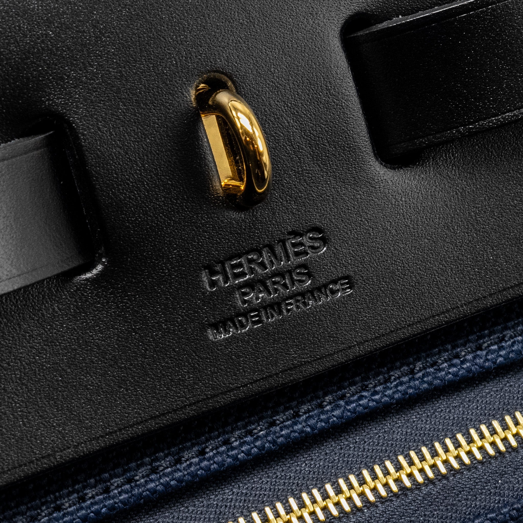 HERMES HERBAG 31 ZIP BAG CANVAS / LEATHER BLUE MARINE / BLACK GHW