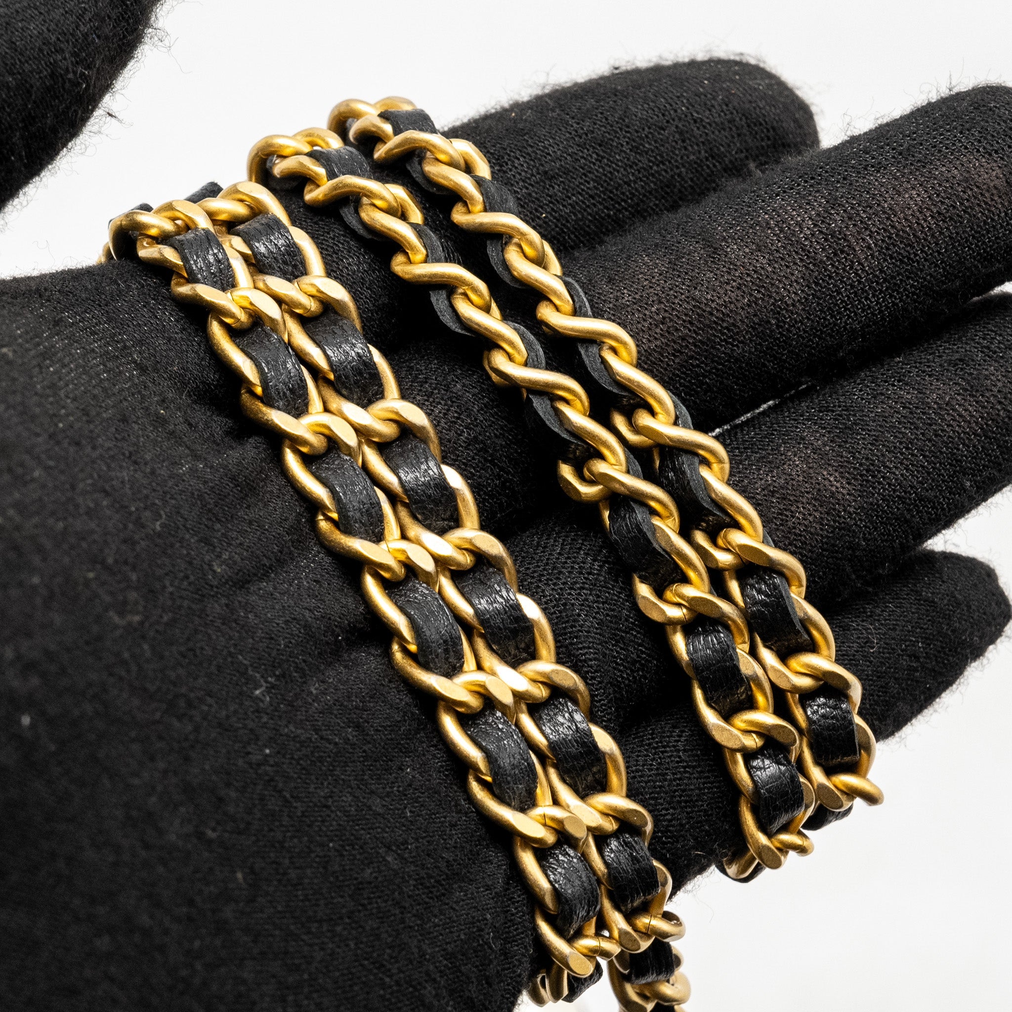 CHANEL QUILTED PEARL LONG WALLET ON CHAIN GOATSKIN BLACK GHW