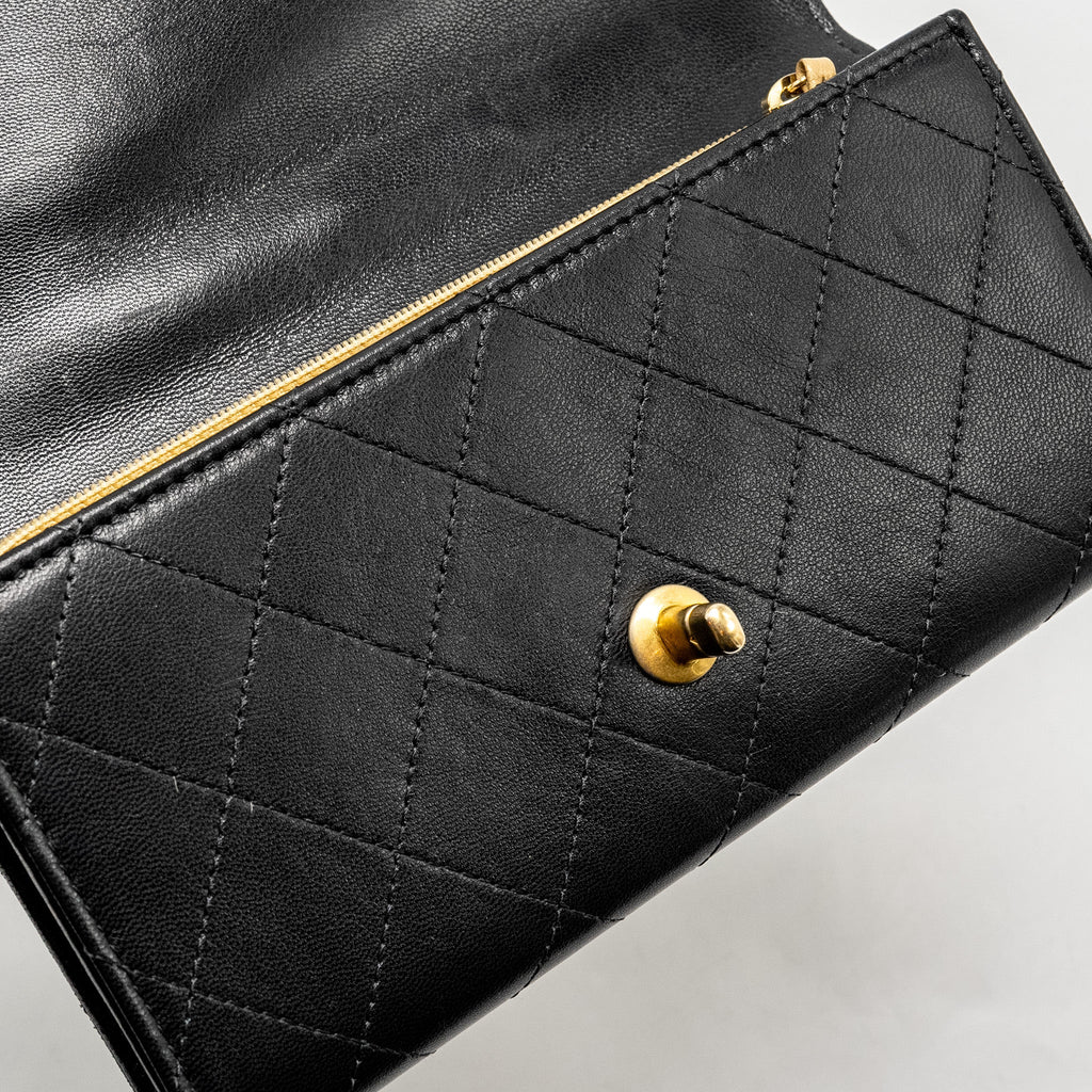 CHANEL QUILTED PEARL LONG WALLET ON CHAIN GOATSKIN BLACK GHW