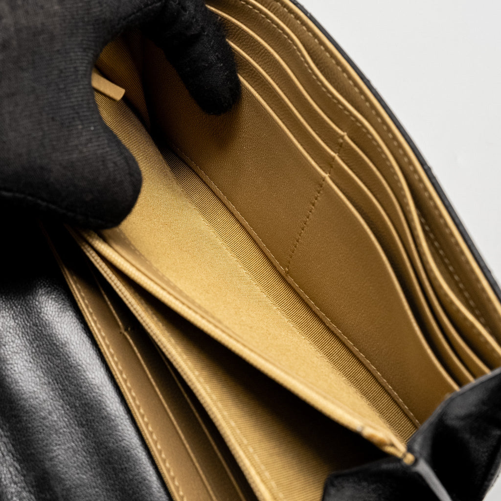 CHANEL QUILTED PEARL LONG WALLET ON CHAIN GOATSKIN BLACK GHW
