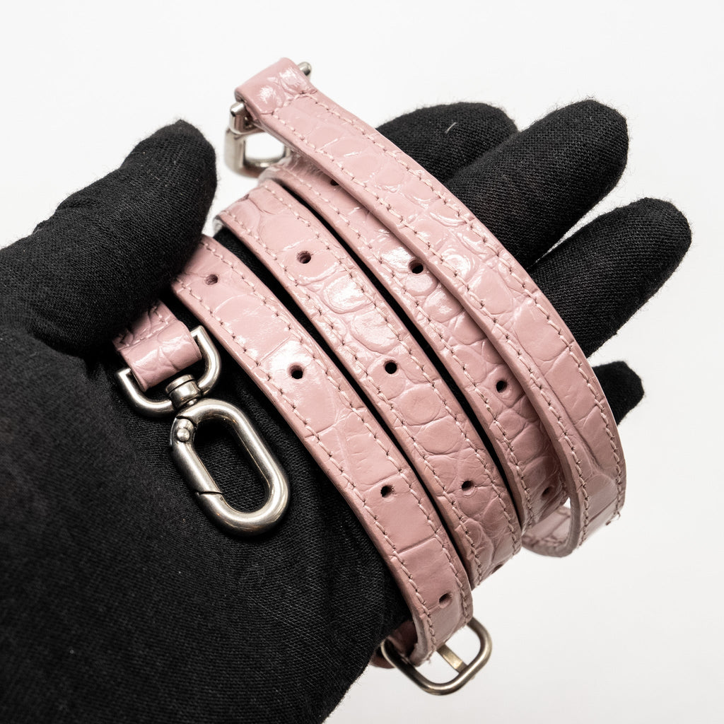 BALENCIAGA HOURGLASS S CROC-EMBOSSED CALFSKIN PINK SHW