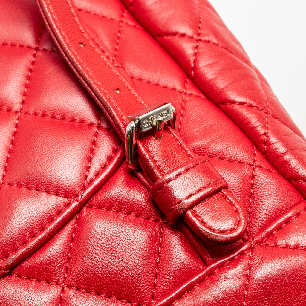 CHANEL SMALL URBAN SPIRIT QUILTED BACKPACK LAMBSKIN RED LGHW