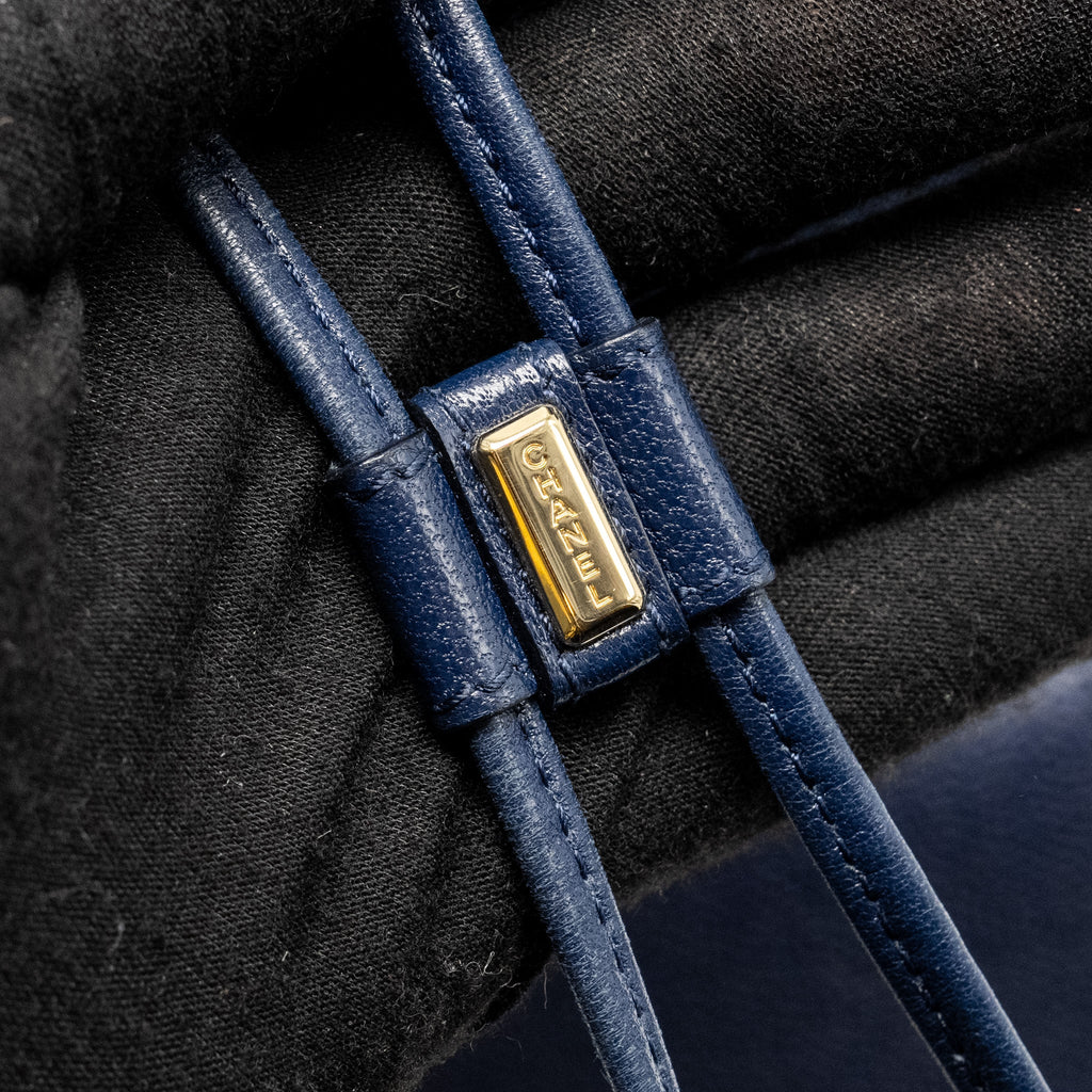 CHANEL DRAWSTRING BACKPACK LAMBSKIN/GRAINED CALFSKIN DARK BLUE LGHW
