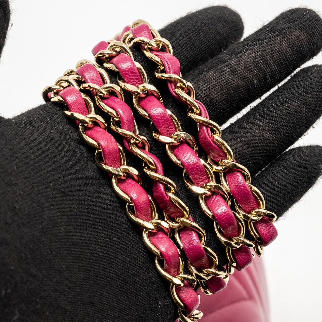 CHANEL MINI SQUARE CHEVRON LAMBSKIN RASPBERRY RED LGHW