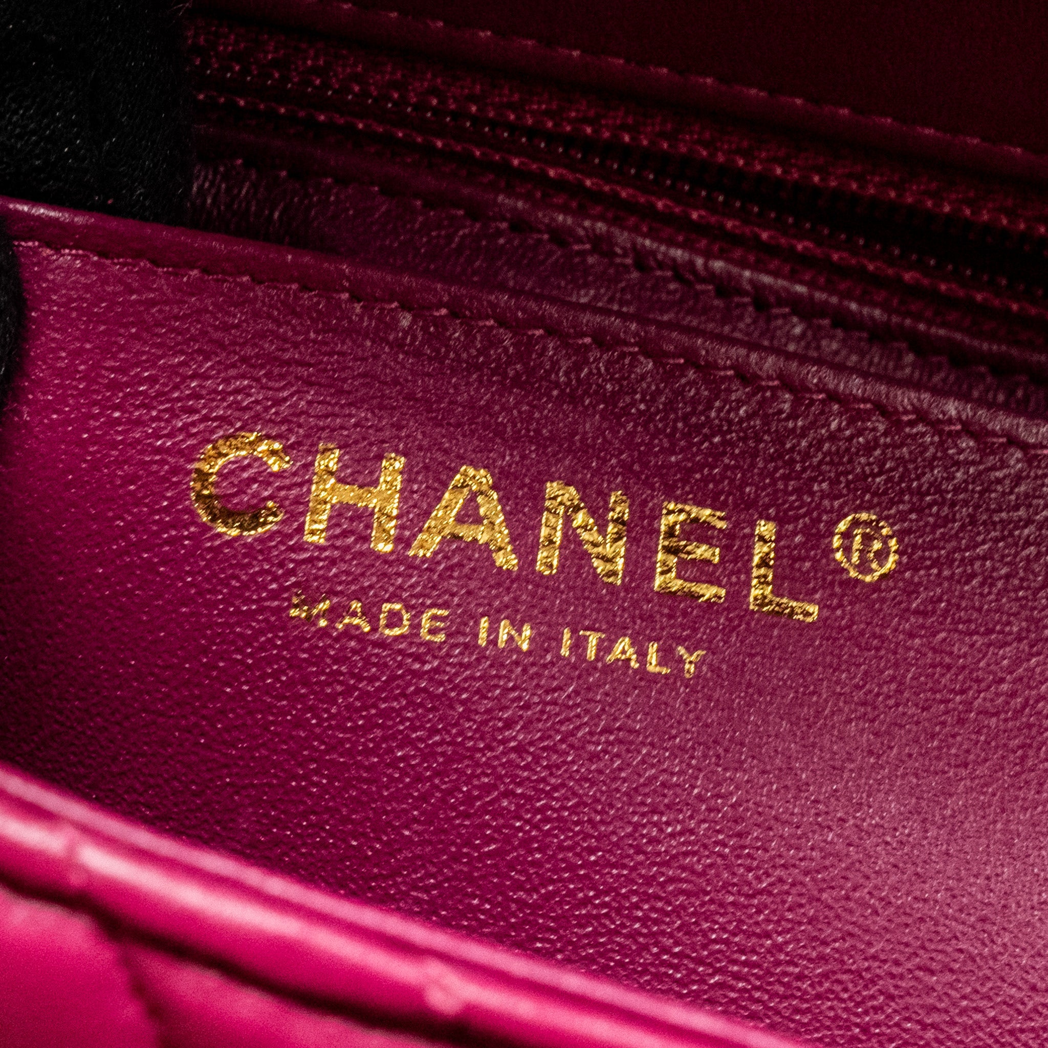 CHANEL MINI SQUARE CHEVRON LAMBSKIN RASPBERRY RED LGHW