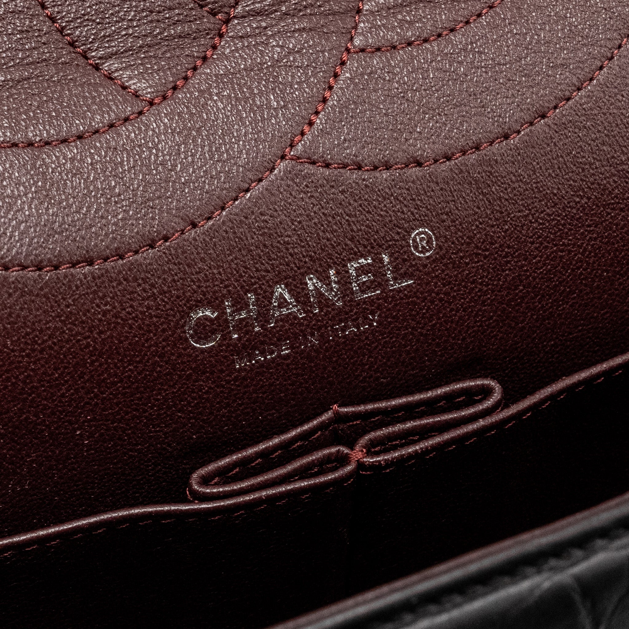 CHANEL 2.55 227 REISSUE FLAP BAG AGED CALFSKIN BLACK RUTHENIUM HARDWARE