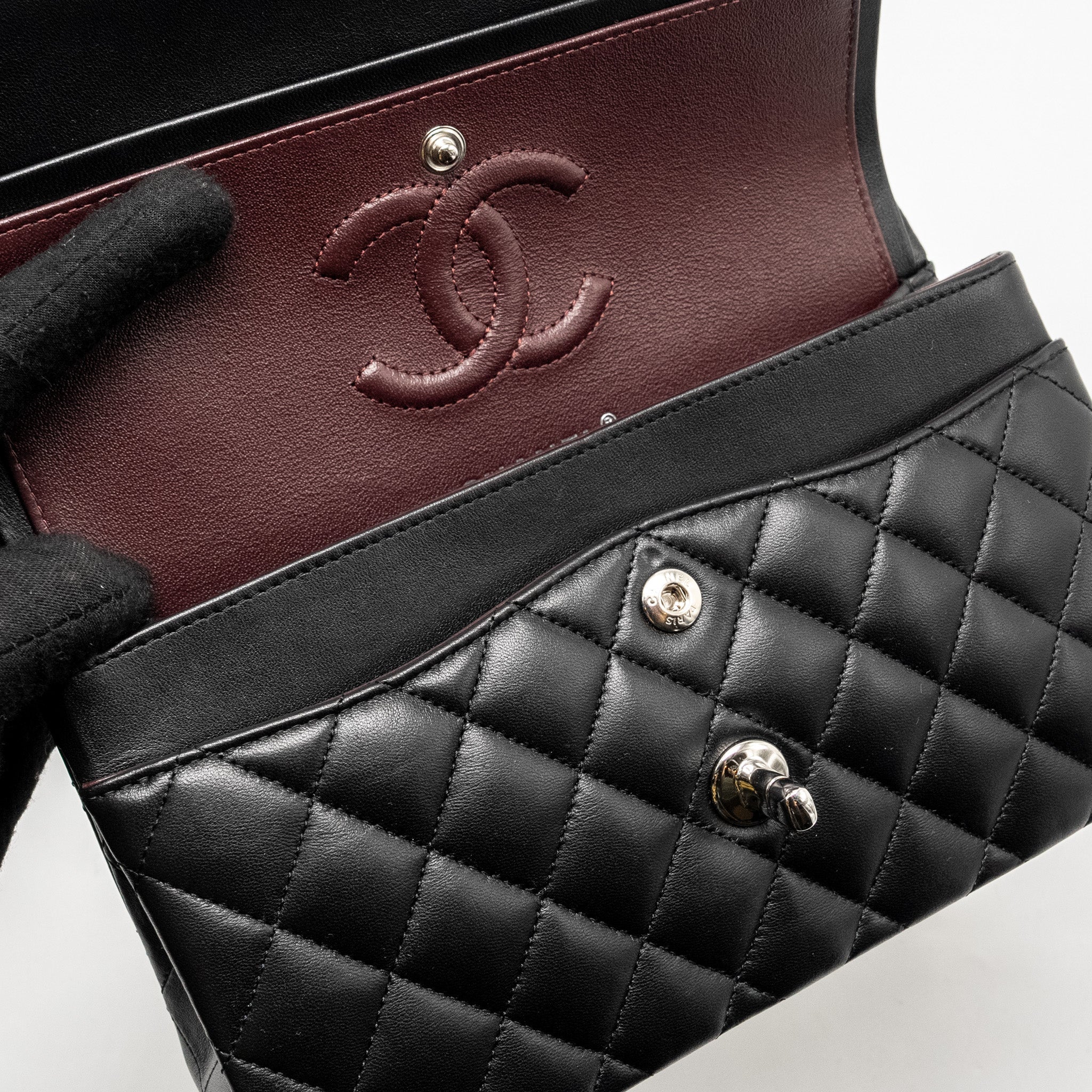 CHANEL SMALL CLASSIC DOUBLE FLAP BAG LAMBSKIN BLACK SHW (MICROCHIP)