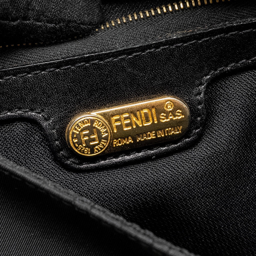FENDI VINTAGE FF FLAP SHOULDER BAG NYLON BLACK GHW