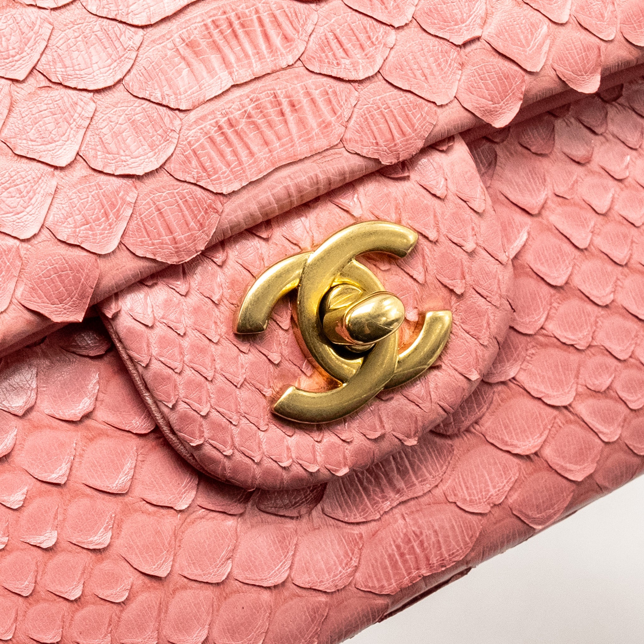 CHANEL MEDIUM FLAP BAG WITH DETAILED CHARMS PYTHON PINK GHW