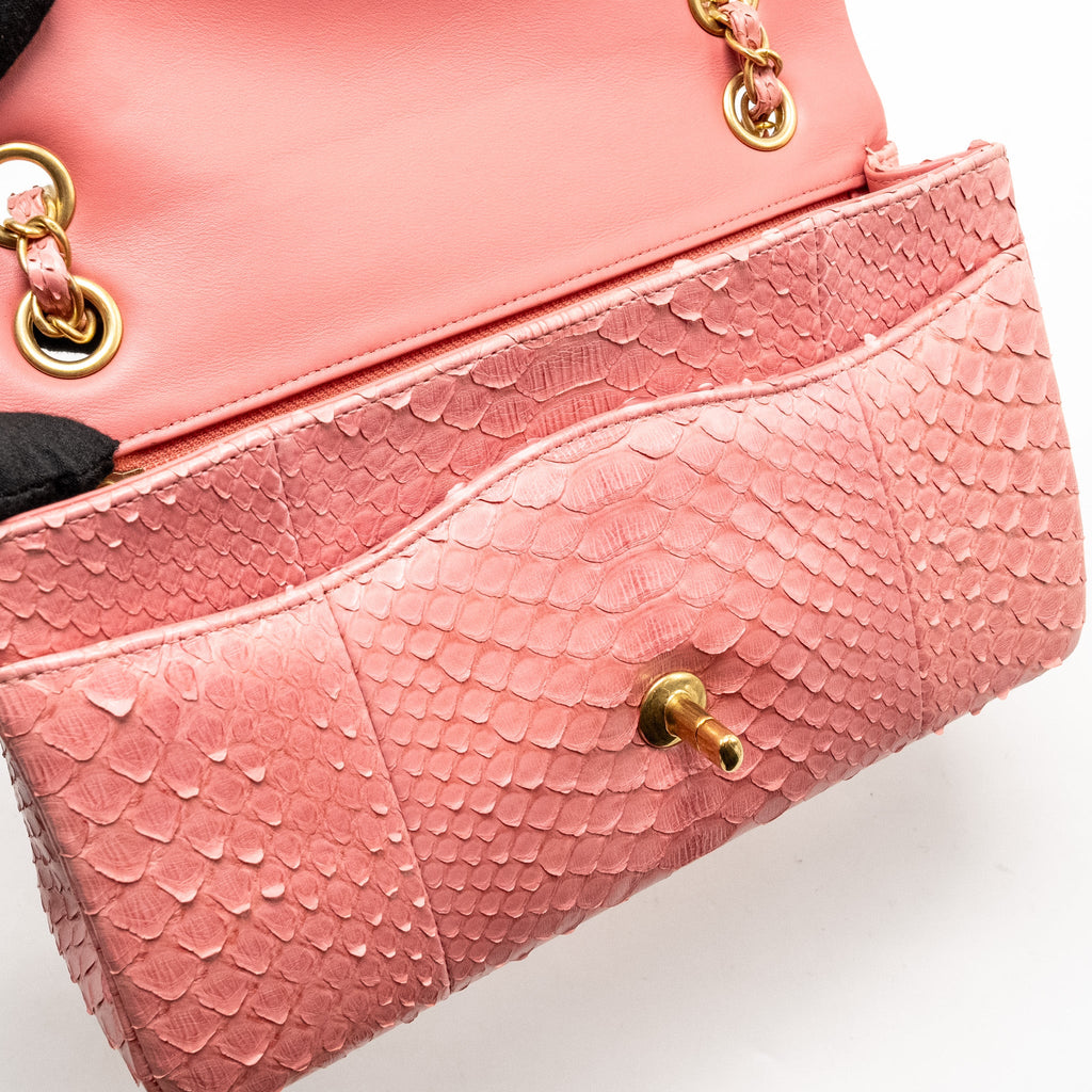 CHANEL MEDIUM FLAP BAG WITH DETAILED CHARMS PYTHON PINK GHW