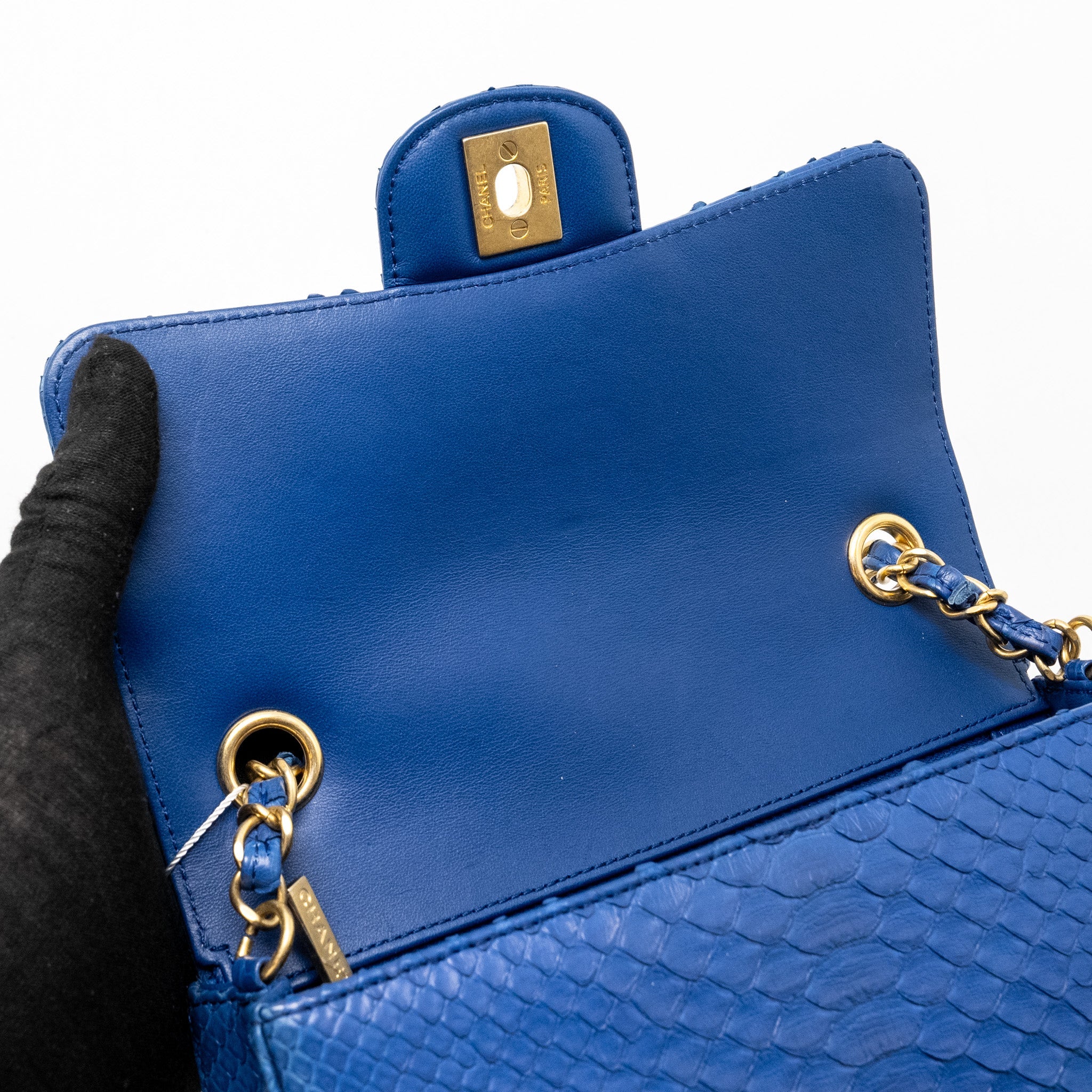 CHANEL MINI RECTANGULAR FLAP BAG PYTHON BLUE GHW