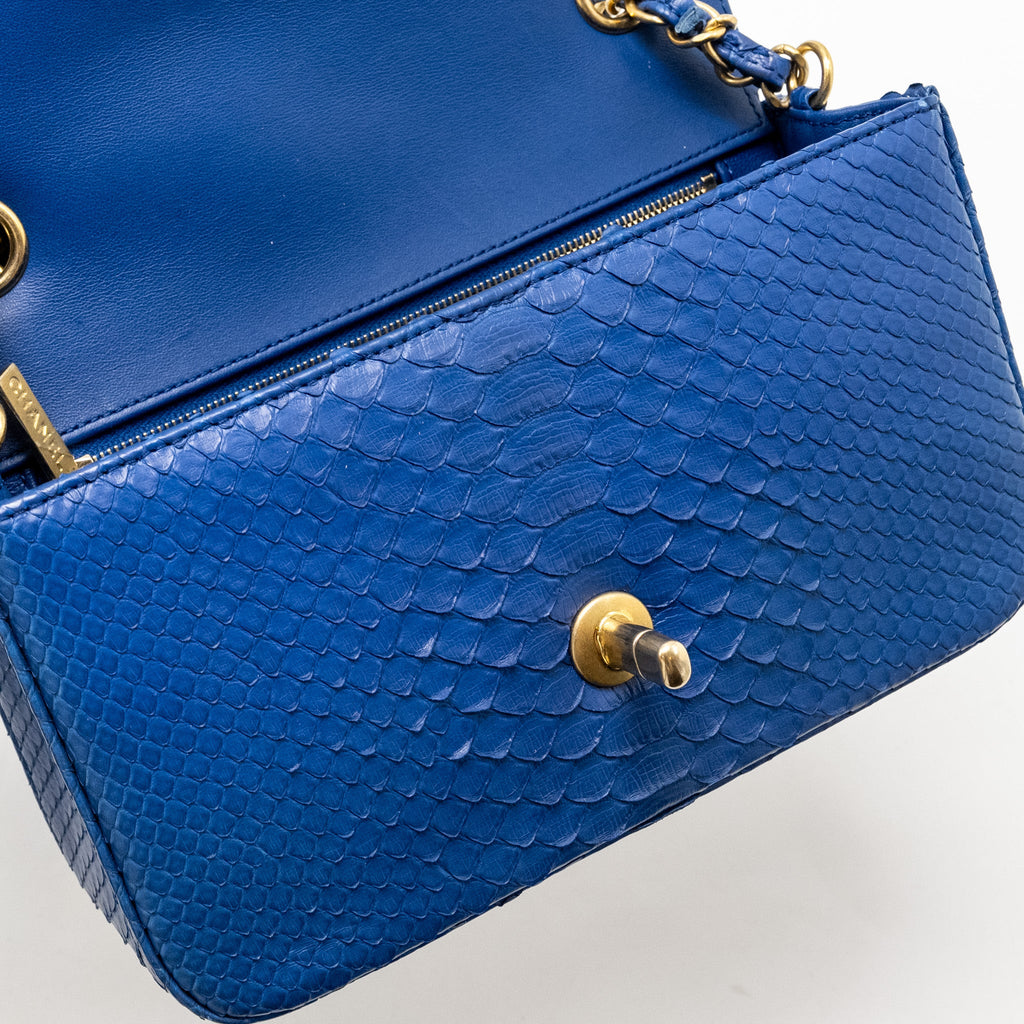 CHANEL MINI RECTANGULAR FLAP BAG PYTHON BLUE GHW