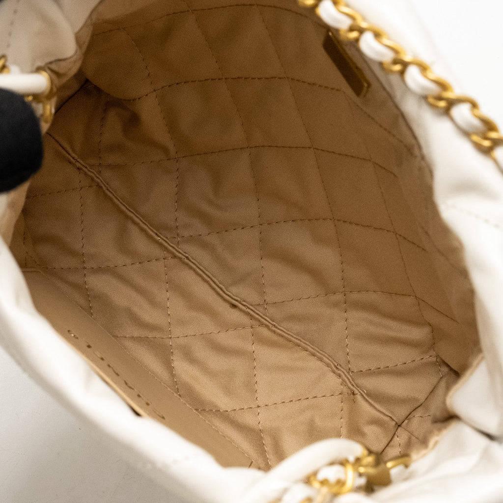 CHANEL MINI 22 BAG SHINY CALFSKIN WHITE GHW (MICROCHIP)