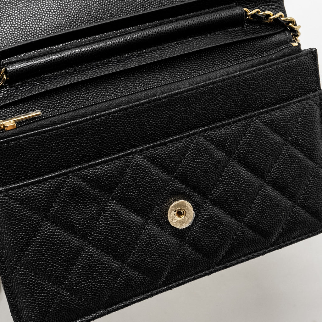CHANEL DETAILED CC LOGO WALLET ON CHAIN CAVIAR CAVIAR BLACK GHW (MICROCHIP)
