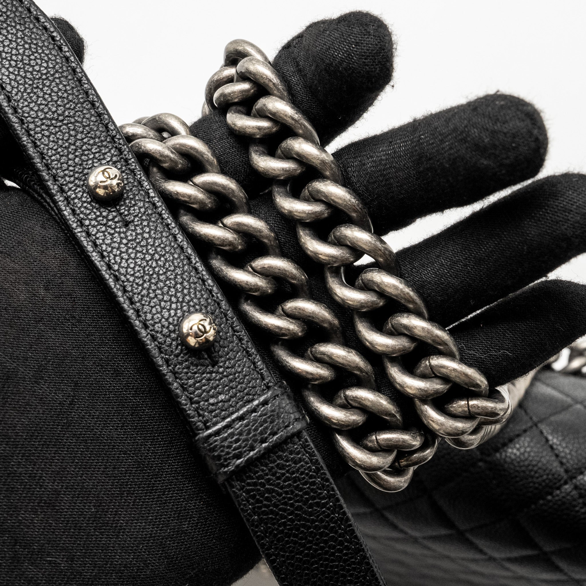 CHANEL MAXI BOY BAG CAVIAR BLACK RUTHENIUM HARDWARE