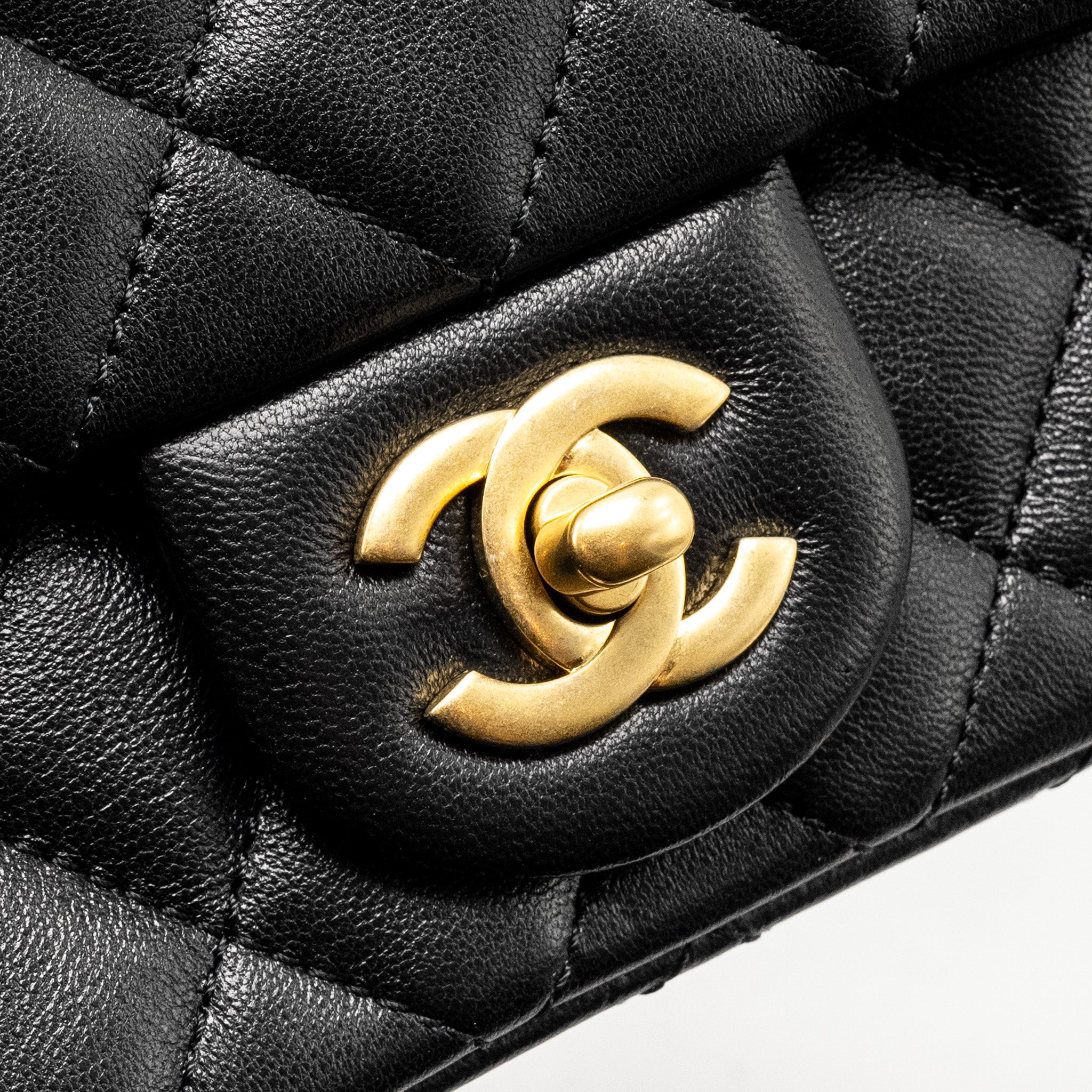 CHANEL 24K PEARL CRUSH MINI RECTANGULAR FLAP BAG SHINY LAMBSKIN BLACK GHW (MICROCHIP)